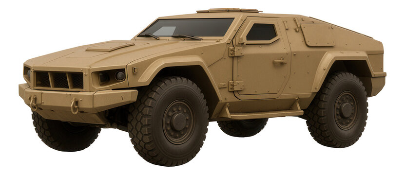 Low-profile light armored vehicle in a sand-colored finish.