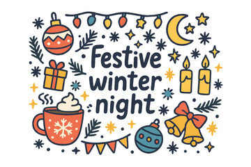 Obraz premium Festive Winter Wonders. Festive winter night. Hand-drawn doodle illustration of Festive winter night.
