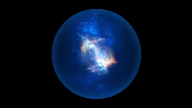 Radiant blue spherical energy mass with swirling glowing textures