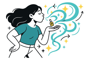 Obraz premium Charmed Light Dance. Whispered charm release. A small charm is blown into the air, unfolding into swirling