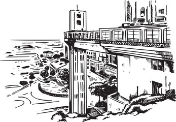 Illustration of a landscape of Salvador, Bahia, Brazil, created for the mother. Artwork in a sketch style, with free and unadorned lines.