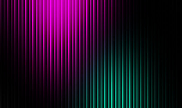 Abstract background featuring vertical ribbed panels illuminated by dramatic neon magenta and vibrant teal glowing light effects.