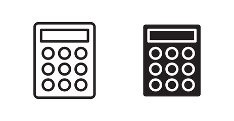 Calculator icons, black line art and clipart vector logo