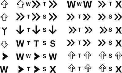 Keyboard control icons set with arrow keys and WASD movement symbols for gaming navigation isolated on white background vector illustration