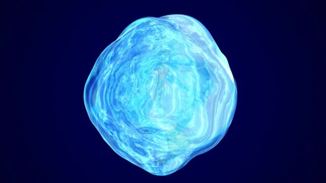 Glowing blue liquid-like energy sphere floating in a dark space