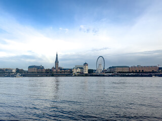 Dusseldorf City Skyline with Rhine River and Ferris Wheel Germany