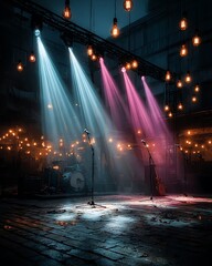 Fototapeta premium Stunning outdoor stage glowing with vintage lights high resolution picture
