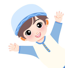 A young boy waving happily