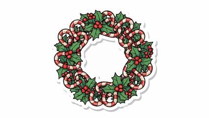 Festive Christmas wreath with candy canes and holly berries