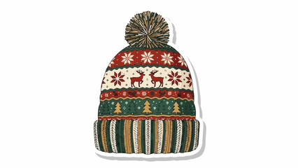 Vibrant Christmas beanie with festive patterns and pompom