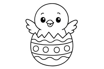 Obraz premium Chick in easter egg coloring page for kids. concept of spring celebration, festive art, black and white illustration, holiday activity, simple outline design