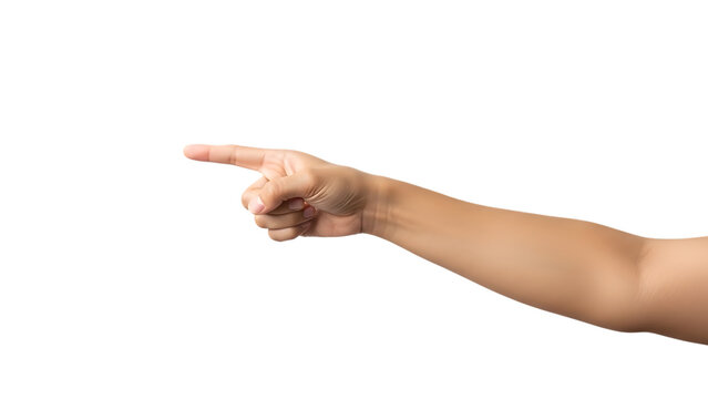 Hand pointing to the left isolated on a transparent background finger