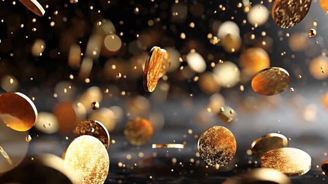 Abstrakt schwebende M&uuml;nzen als Symbol f&uuml;r Finanzen und Wert