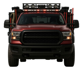 Crisis response vehicle with bed-mounted gear racks and tool storage.