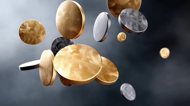 Abstrakt schwebende M&uuml;nzen als Symbol f&uuml;r Finanzen und Wert