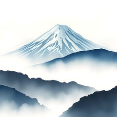 Minimal blue mountain landscape with mist and fog 