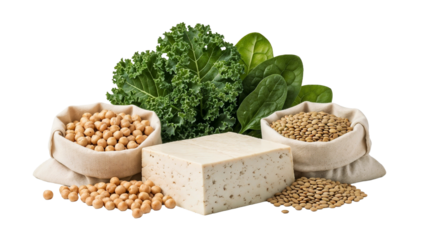 Vegan grocery essentials including tofu, legumes, and leafy greens for plant-based diet
