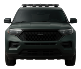 Dark green unmarked patrol vehicle with concealed emergency lights.