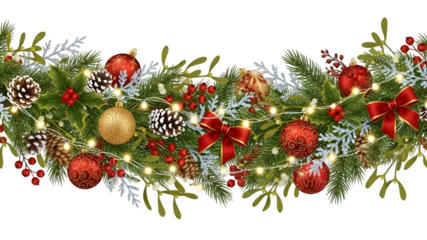 Christmas wreath isolated on transparent background with festive decorations