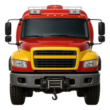Dual-color fire tanker featuring a front bumper winch for enhanced utility.