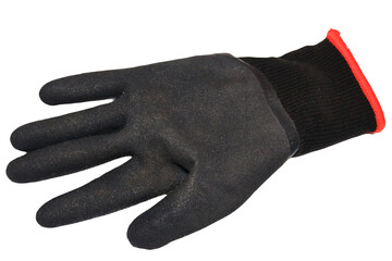 A pair of black gloves lying on a white surface
