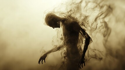 Fototapeta premium Ethereal transformation of a shadowy figure dark realm conceptual art surreal environment close-up view exploration of existence