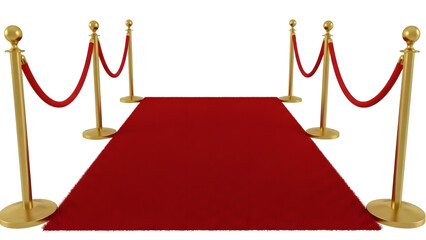 Red carpet with gold stanchions and velvet ropes isolated on a transparent background luxury event VIP access