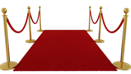 Red carpet with gold stanchions and velvet ropes isolated on a transparent background luxury event VIP access
