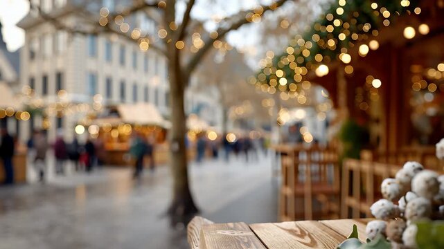 Stimmungsvoller Weihnachtsmarkt mit Lichtern, Gl&uuml;hwein und winterlicher Atmosph&auml;re