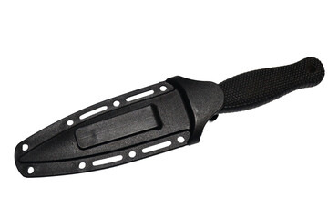 A detailed view of a knife's blade and handle on a white background, ideal for use in illustrations or editorial content