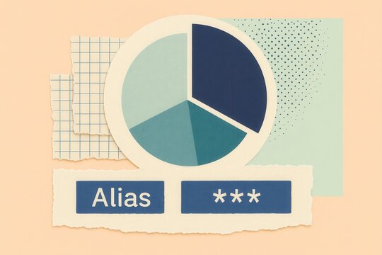 Analytical visualization of data representation and alias identification showcasing pie chart and grid patterns reflecting contemporary design aesthetics