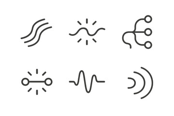 Obraz premium Ocean of Wires. Line style icons of Ocean of Wires: flowing cable, glowing wave, curved circuit line, radiant connection, soft