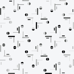 Monochrome geometric pattern featuring circles and rectangular lines for modern textile design, home decor, and professional packaging.