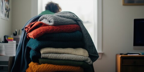 Cozy Handknit Knitwear Arranged Neatly by the Bright Window for a Comfortable Look