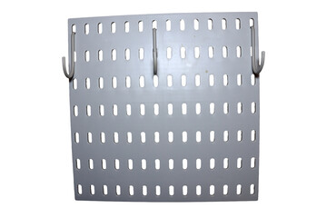 Close-up view of metal hooks and rack