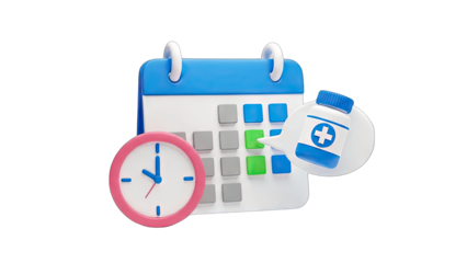 Medical Appointment Reminder: Calendar, Clock, and Medicine Bottle