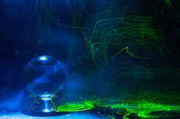 Abstract Cosmic Energy and Crystal Ball with Neon Light Trails
