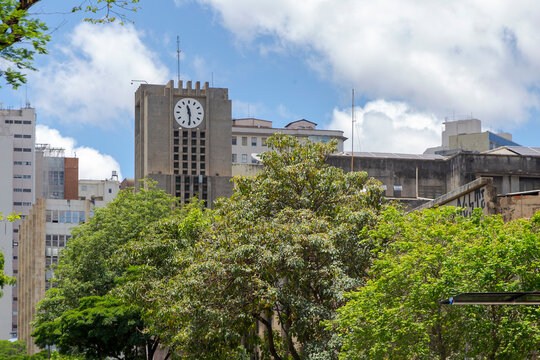 Clock at the top of the city hall building in Belo Horizonte, capital of the state of Minas Gerais.