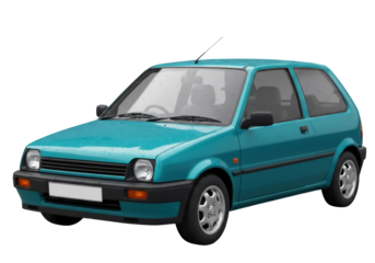 Teal Austin Metro PNG isolated on transparent background, classic British hatchback car for automotive design and retro transportation