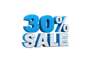 3D 30% sale text PNG isolated on transparent background, promotional discount offer for retail and marketing campaigns