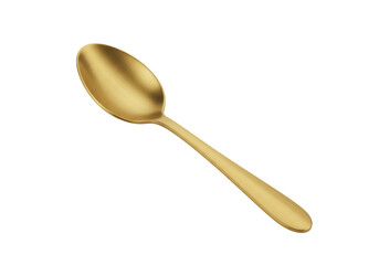 Golden spoon isolated PNG on transparent background, elegant cutlery for dining and kitchen use Shiny gold teaspoon for dessert