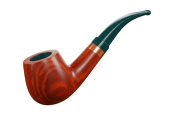 Elegant wooden smoking pipe isolated PNG on transparent background, classic tobacco accessory for relaxation and vintage lifestyle