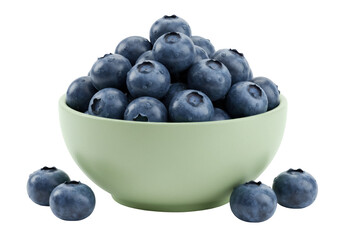 Fresh blueberries in a bowl isolated PNG, ripe and juicy berries with water droplets for healthy eating and summer fruit concepts