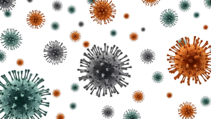 Viruses in different colors and sizes on black isolated on a transparent background virus particles microscopic