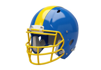 Naklejka premium Blue and yellow football helmet PNG isolated on transparent background, sports equipment for protection and competitive play