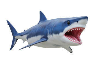 Great white shark with open mouth isolated PNG, realistic predator with sharp teeth on transparent background
