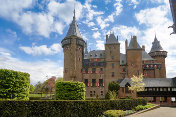 Fototapeta premium Park view on the De Haar Castle on a nice spring day. Utrecht, Netherlands