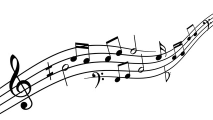 White musical notes on a staff isolated on a transparent background treble clef