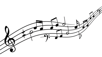 White musical notes on a staff isolated on a transparent background treble clef