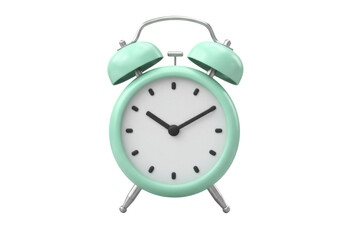 Mint green alarm clock PNG isolated on transparent background, retro style timepiece for reminders and time management